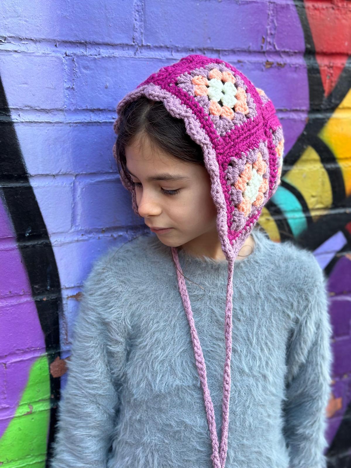 Poppy hand knitted Bonnet- Pastels- Kid 4/ 10T