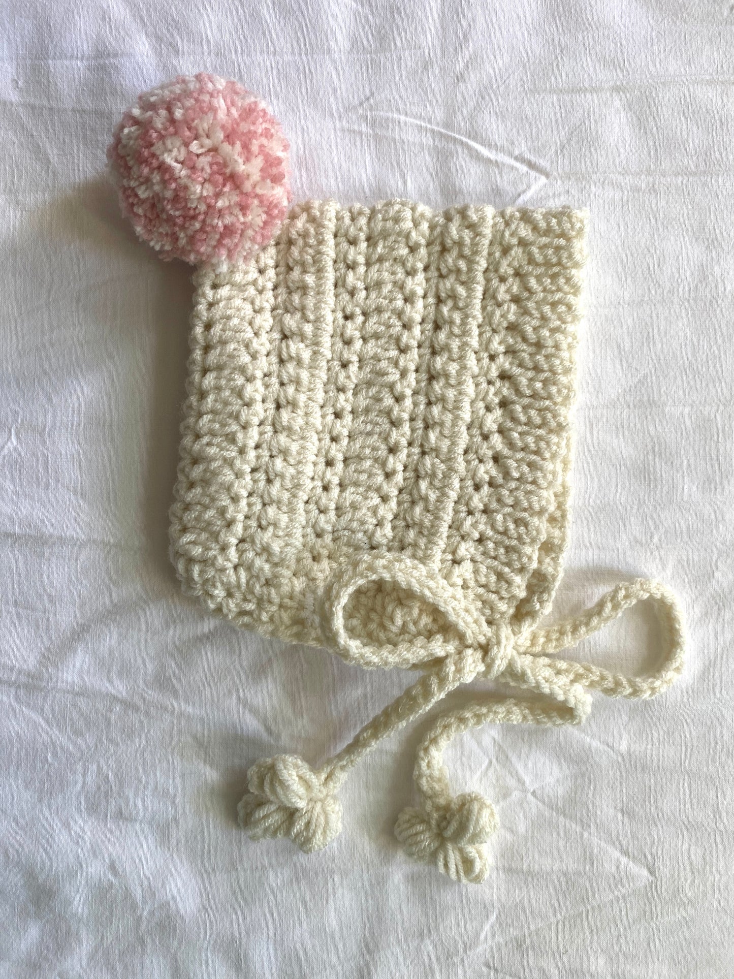 Harper crochet pixie bonnet Cream- Baby 6/ 9m