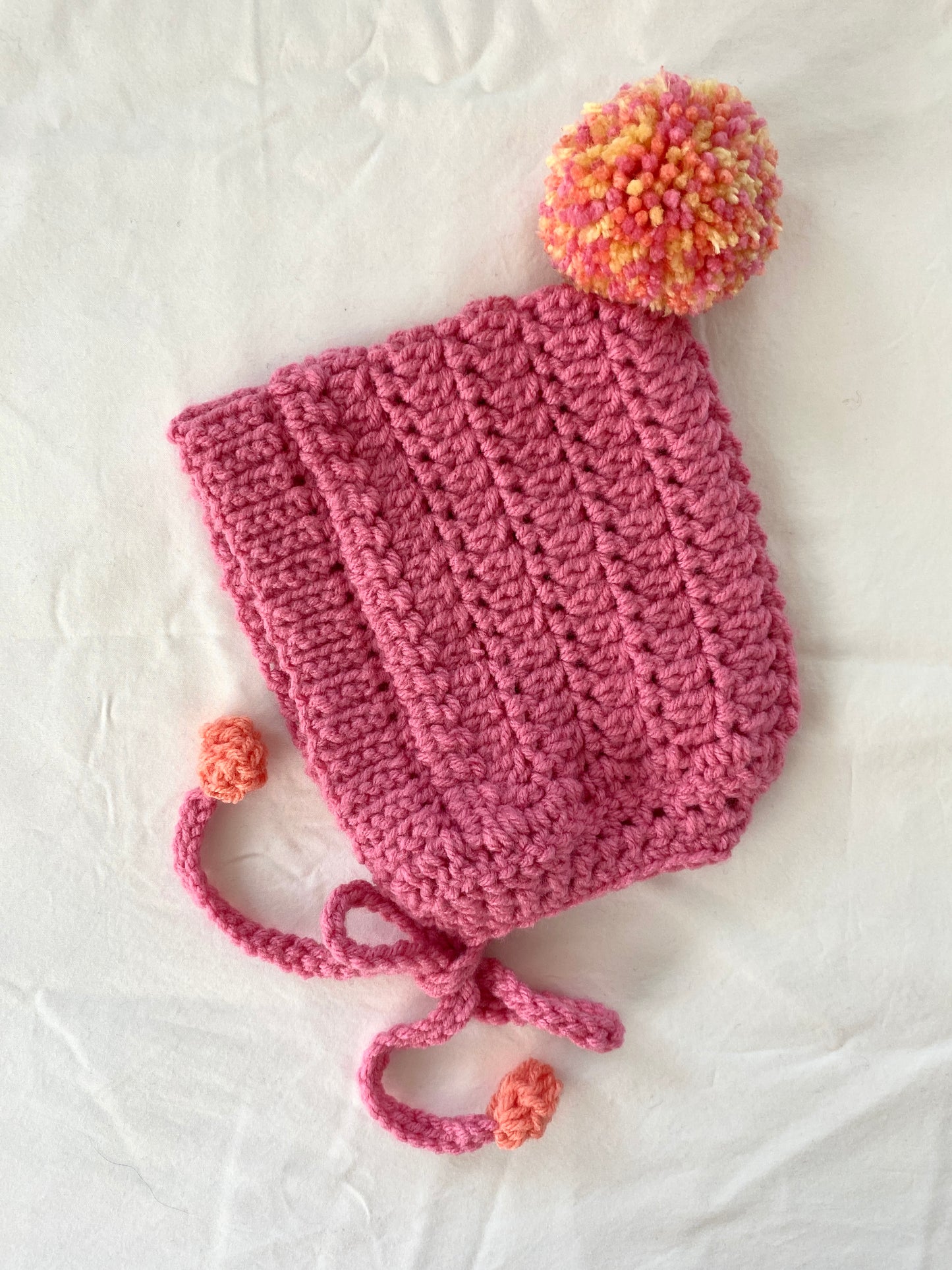 Harper crochet pixie bonnet Pink- Baby 9/ 18m