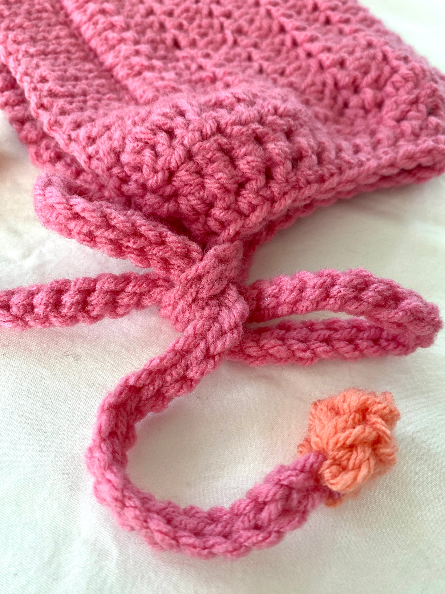 Harper crochet pixie bonnet Pink- Baby 9/ 18m