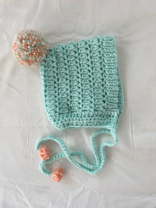 Harper crochet pixie bonnet Light Acqua- Baby 6/ 9m