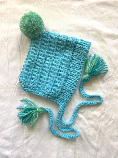 Harper crochet pixie Bonnet Sky- Baby 9/ 18m