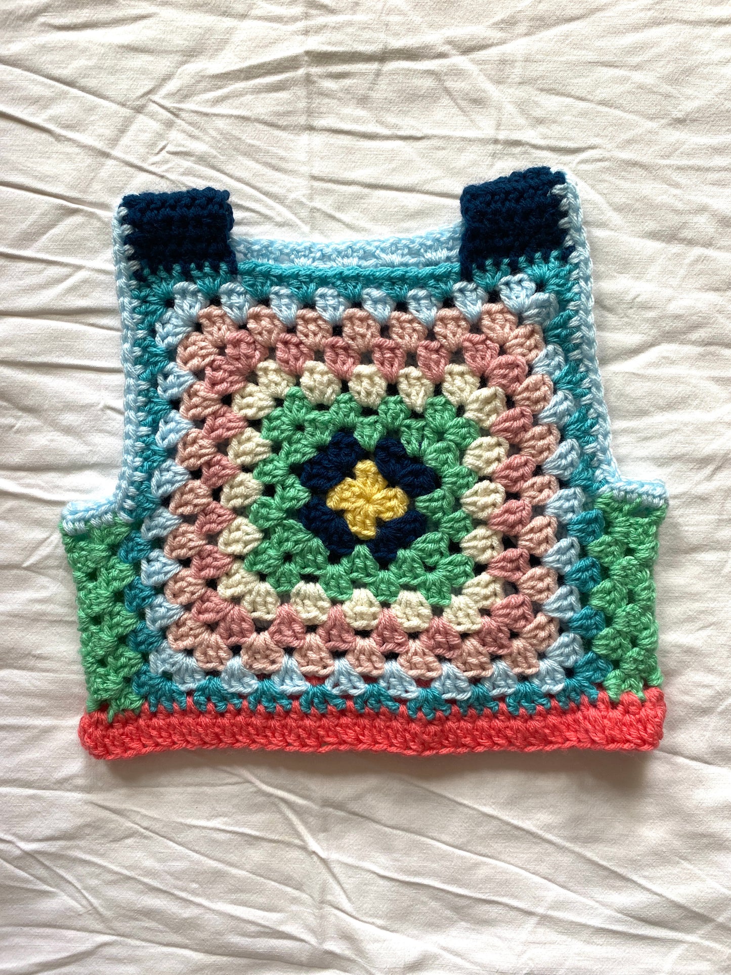 Marvelous Crochet Vest- Multi blues 2/4T