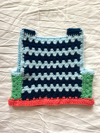 Marvelous Crochet Vest- Multi blues 2/4T