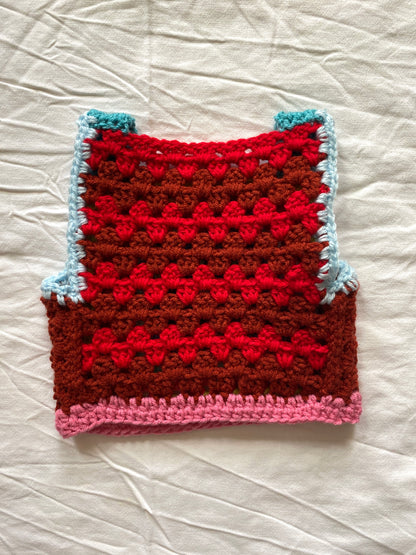 Marvelous Crochet Vest- Multi Red- 12/18m