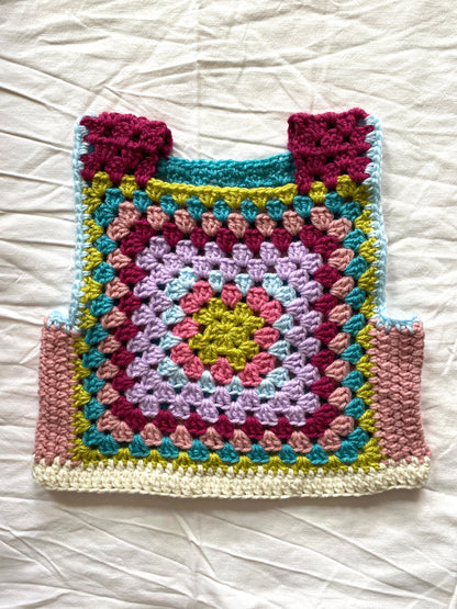 Marvelous Crochet Vest- Multi Turq 6/8T