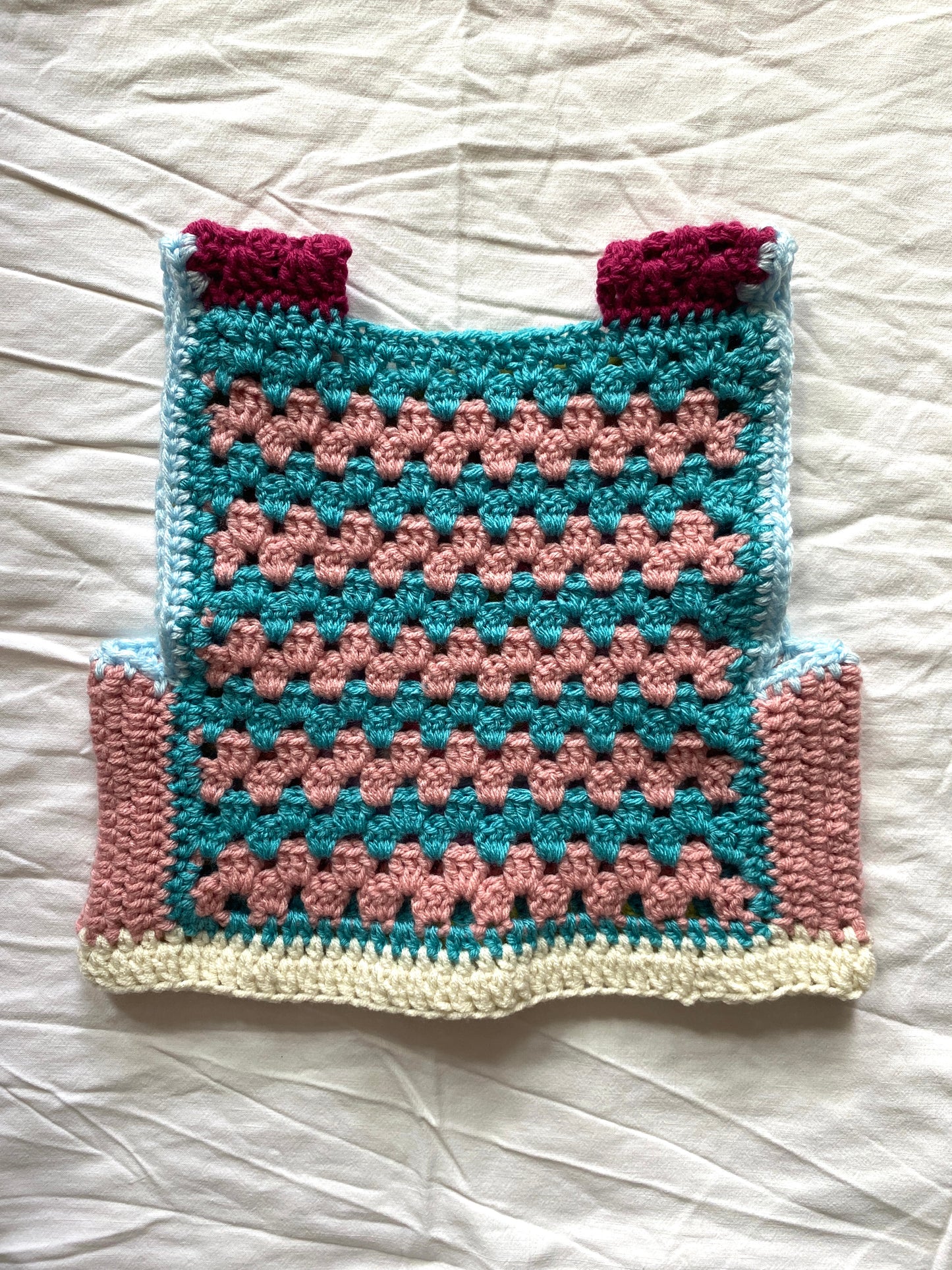 Marvelous Crochet Vest- Multi Turq 6/8T